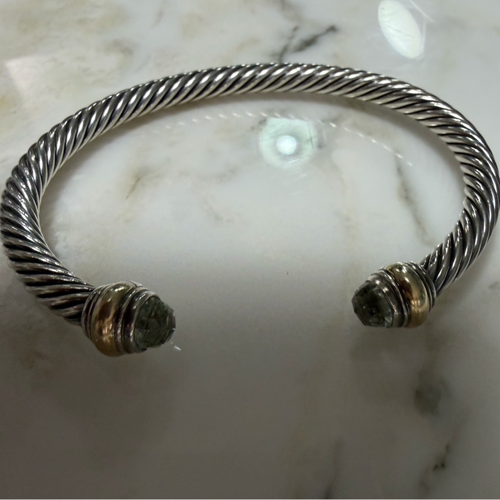 David Yurman Silver Twisted Cable Cuff with Prasiolite and gold, 5mm model